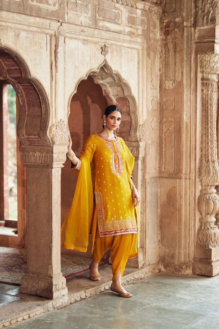 Fahmida - Mustard Short Kurta With Tulip Pant