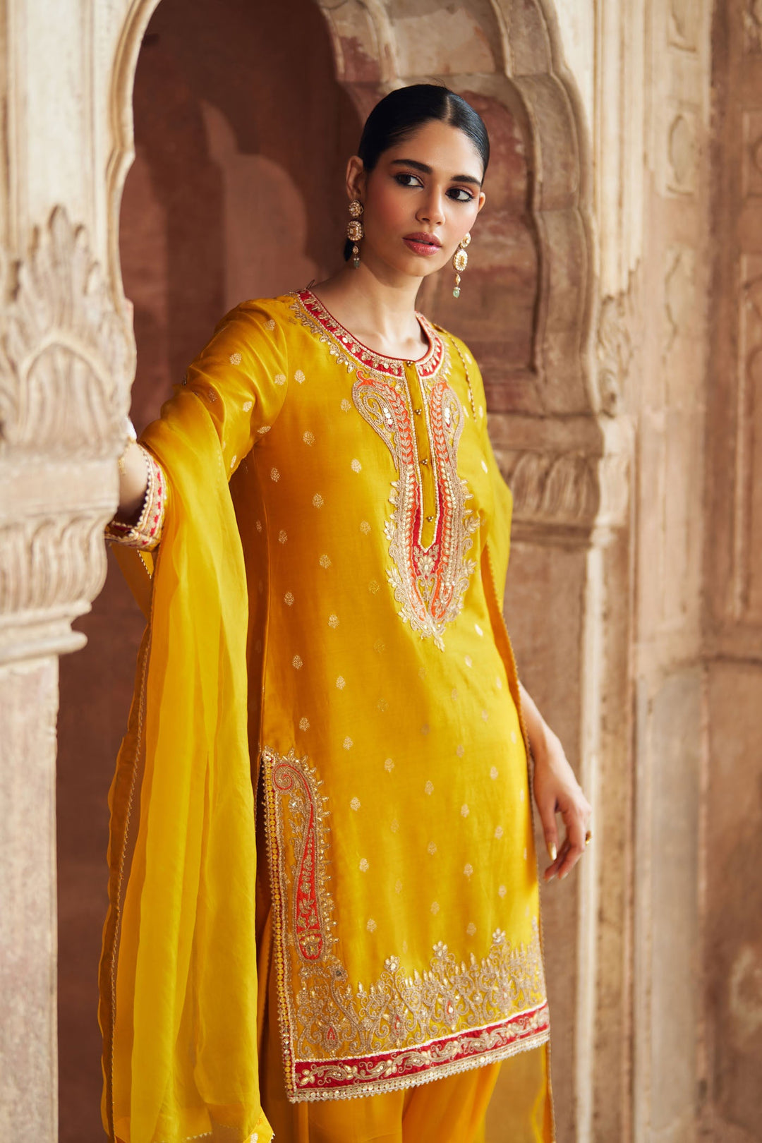 Fahmida - Mustard Short Kurta With Tulip Pant