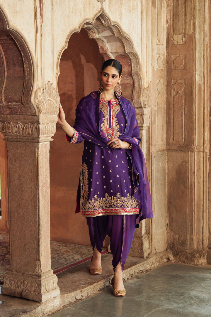 Fahmida - Deep Purple Short Kurta With Tulip Pant