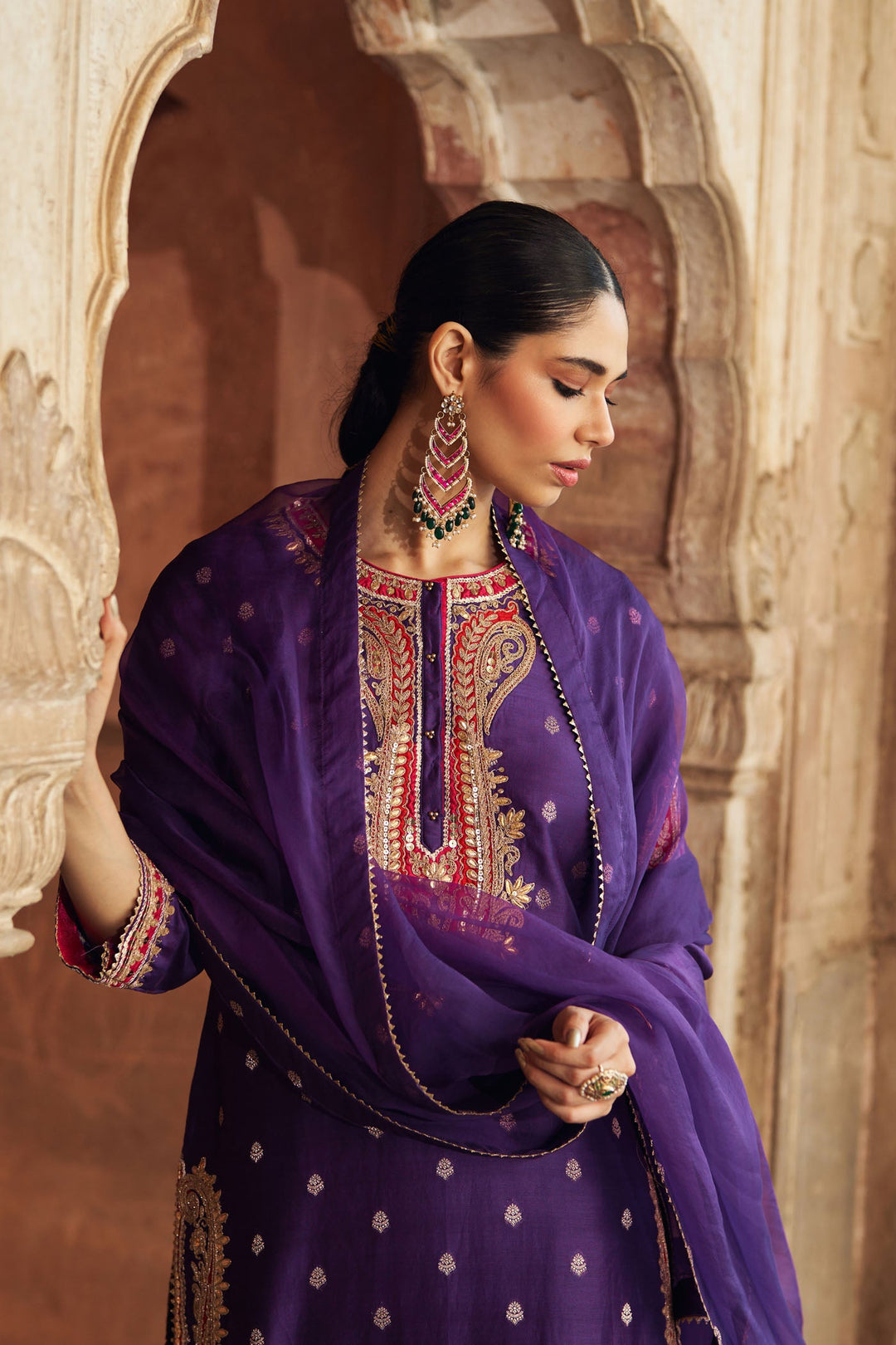 Fahmida - Deep Purple Short Kurta With Tulip Pant