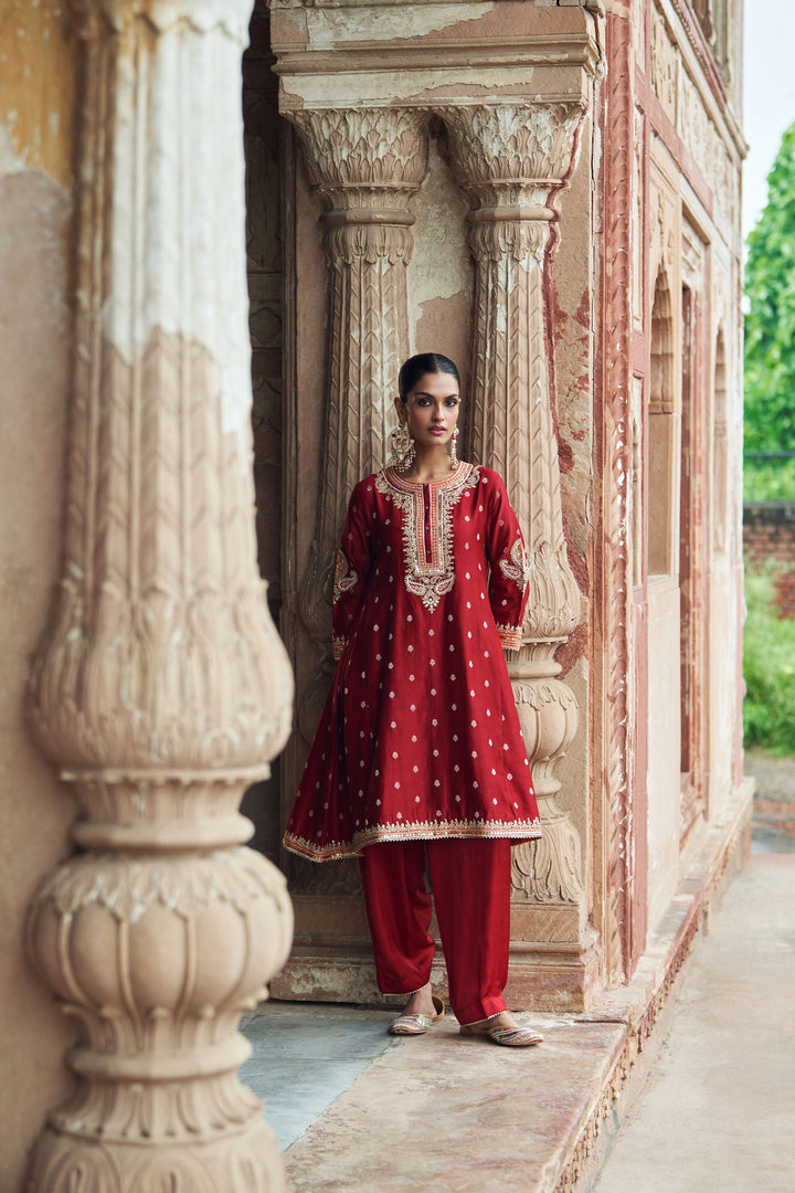 Inaayat - Deep Red Chauga With Salwar
