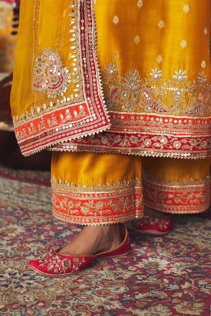 Sobia - Mustard Long Kurta With Palazzo And Dupatta