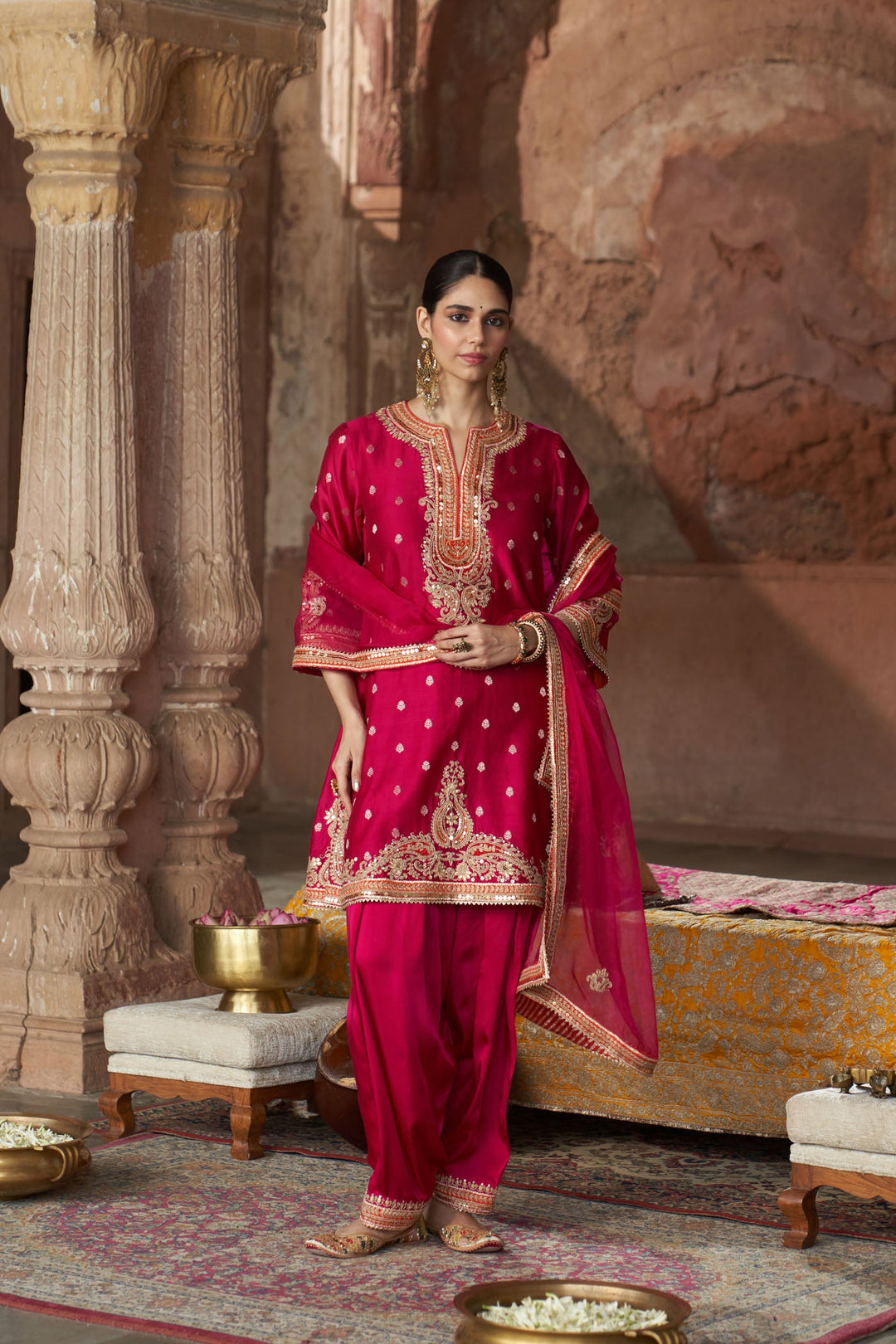 Mehwish - Hotpink Short Kurta With Salwar And Dupatta
