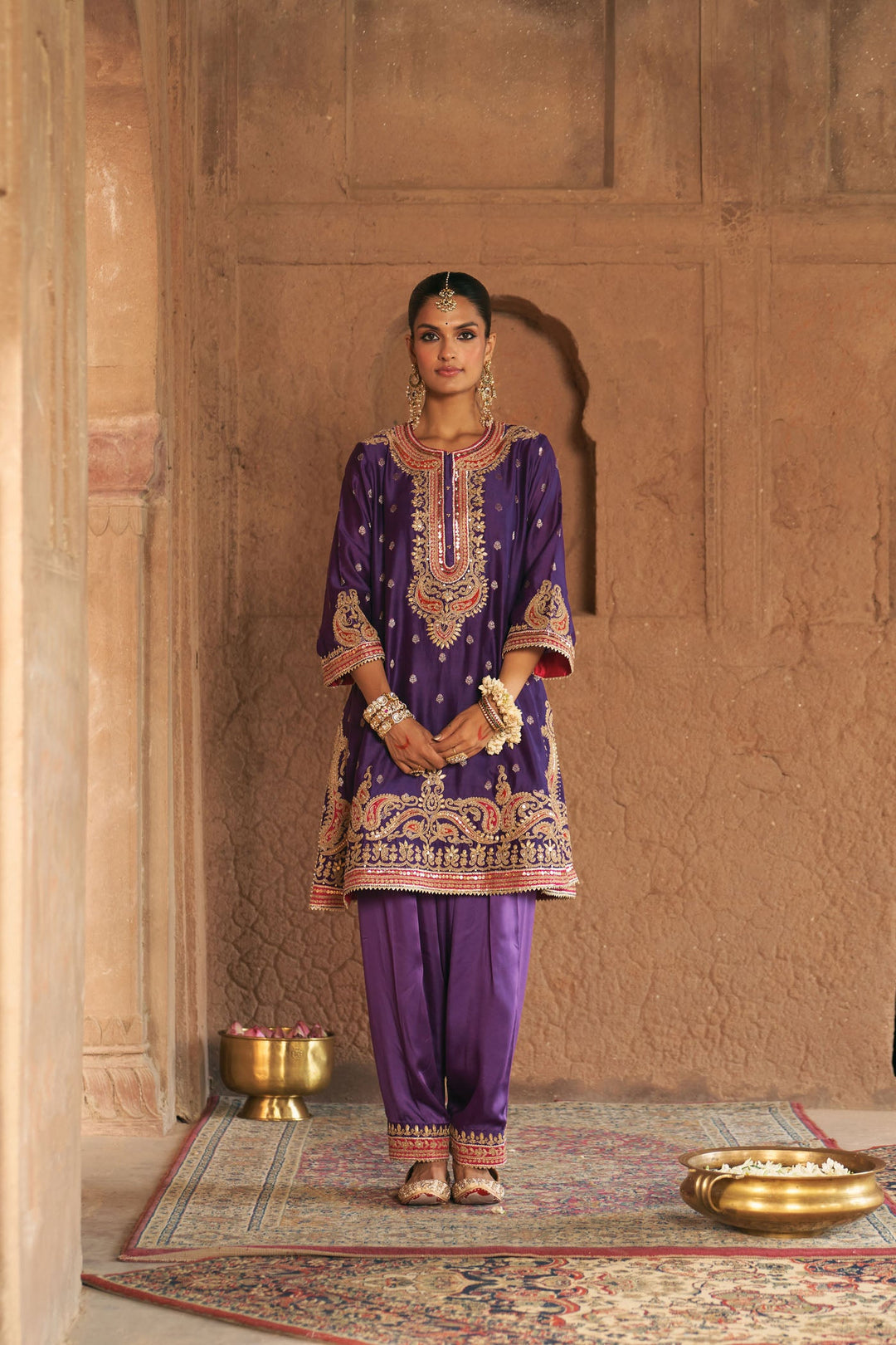 Farhana - Deep Purple Short Kurta With Salwar And Dupatta
