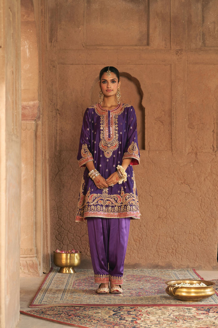 Farhana - Deep Purple Short Kurta With Salwar And Dupatta