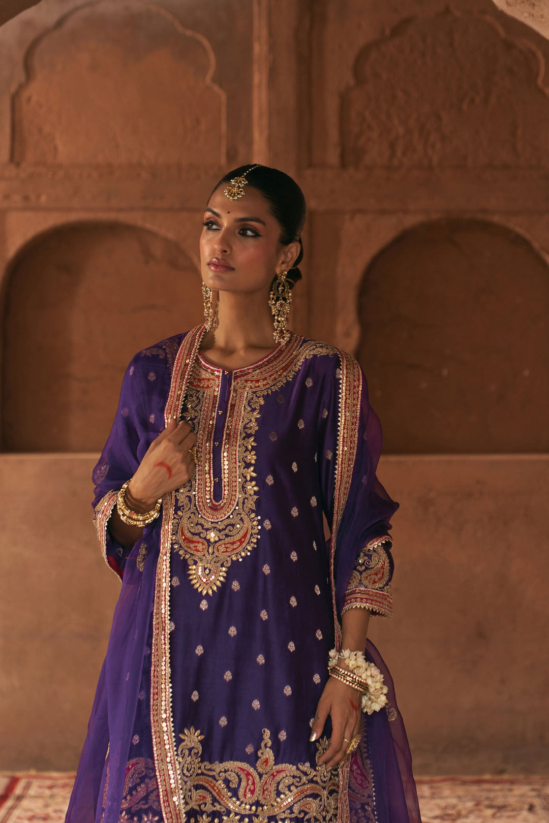 Farhana - Deep Purple Short Kurta With Salwar And Dupatta