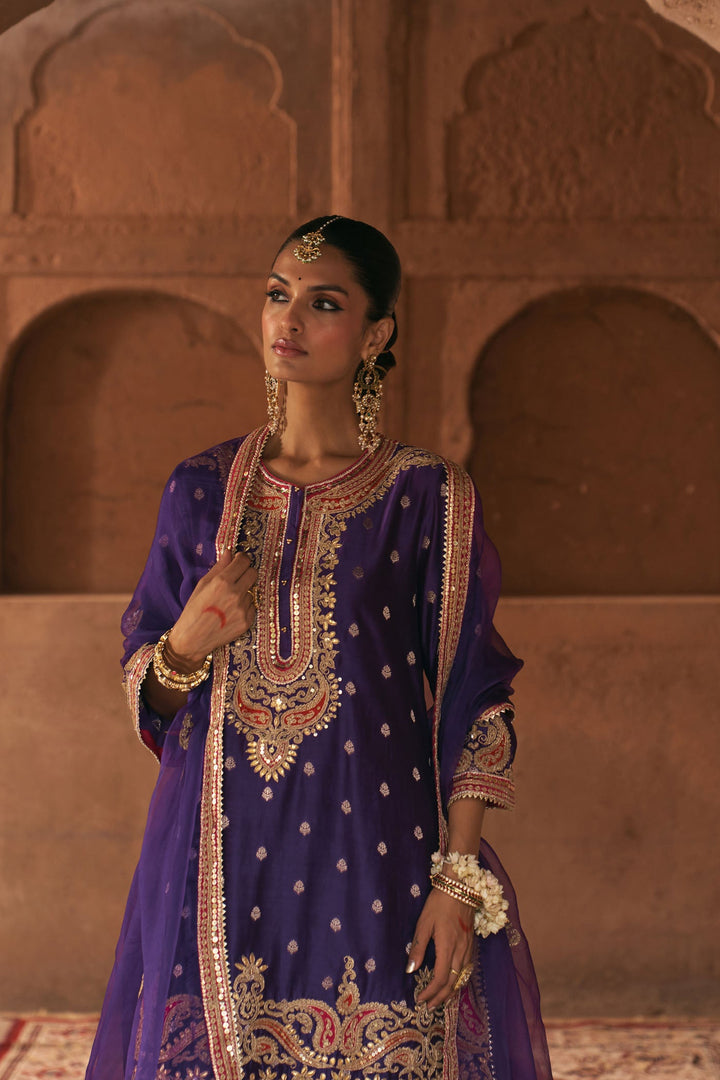 Farhana - Deep Purple Short Kurta With Salwar And Dupatta