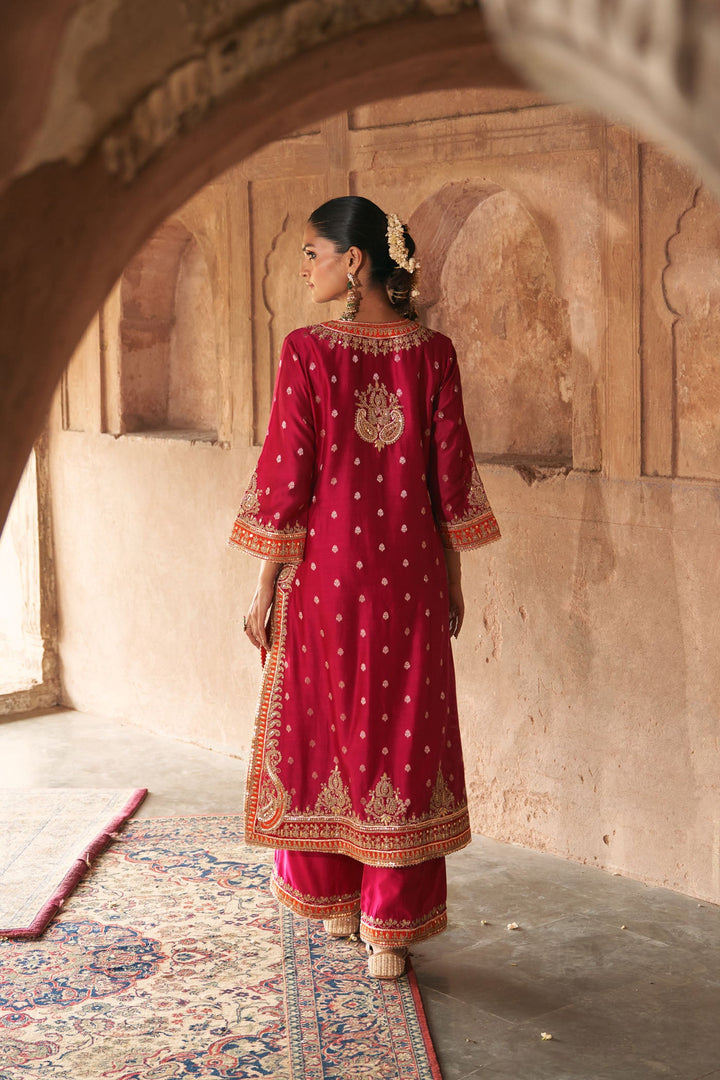 Sumaira - Hotpink Long Kurta With Palazzo And Dupatta
