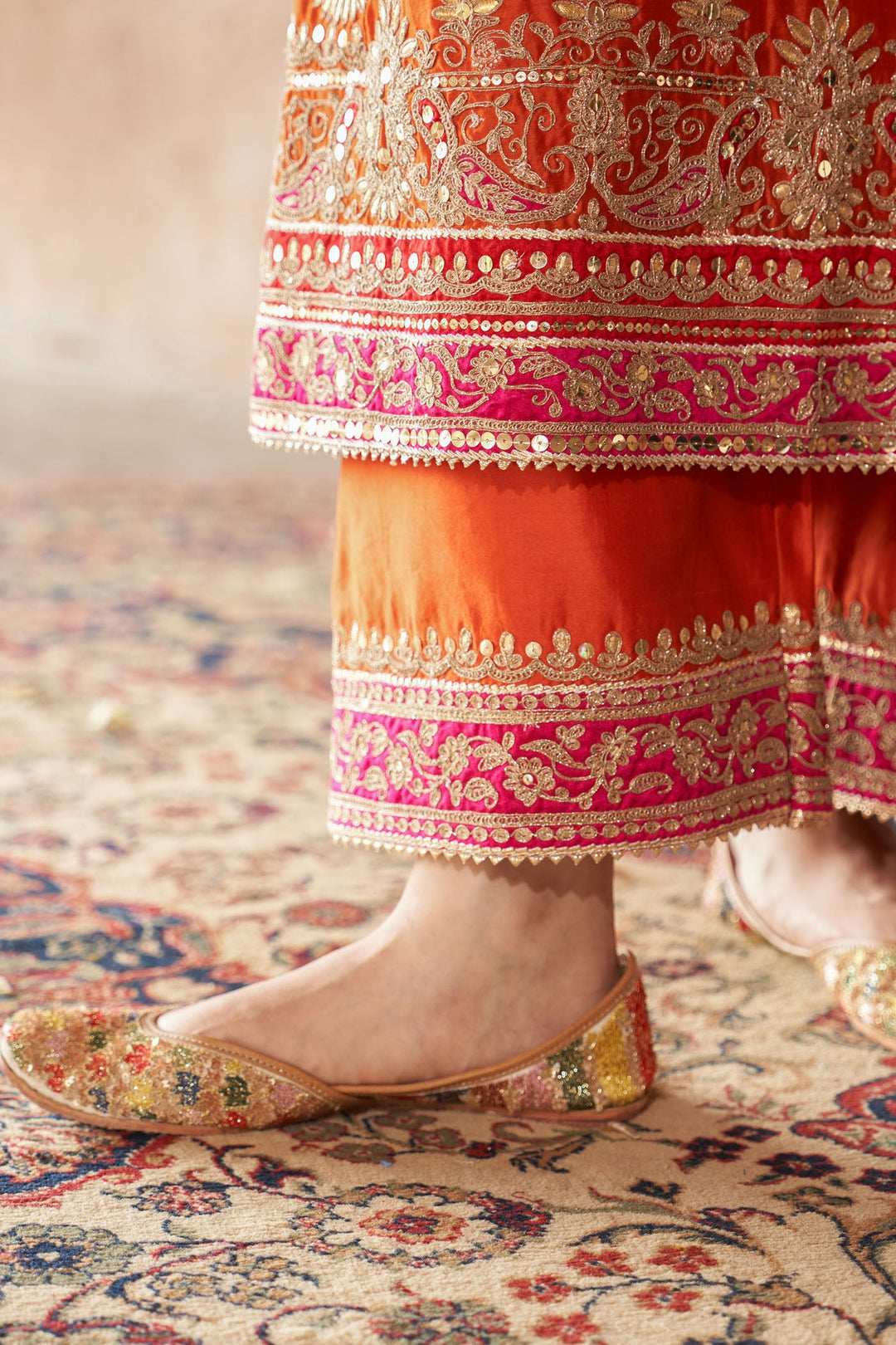 Sobia - Burnt Orange Long Kurta With Palazzo And Dupatta
