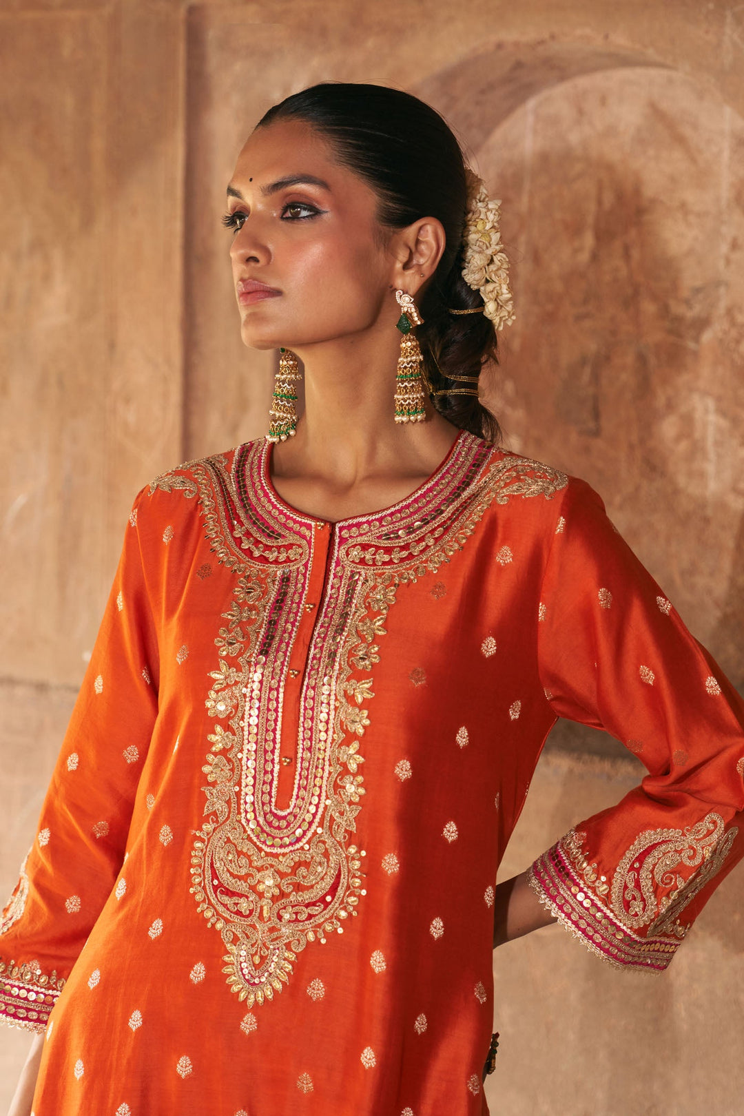 Farhana - Burnt Orange Short Kurta With Salwar And Dupatta