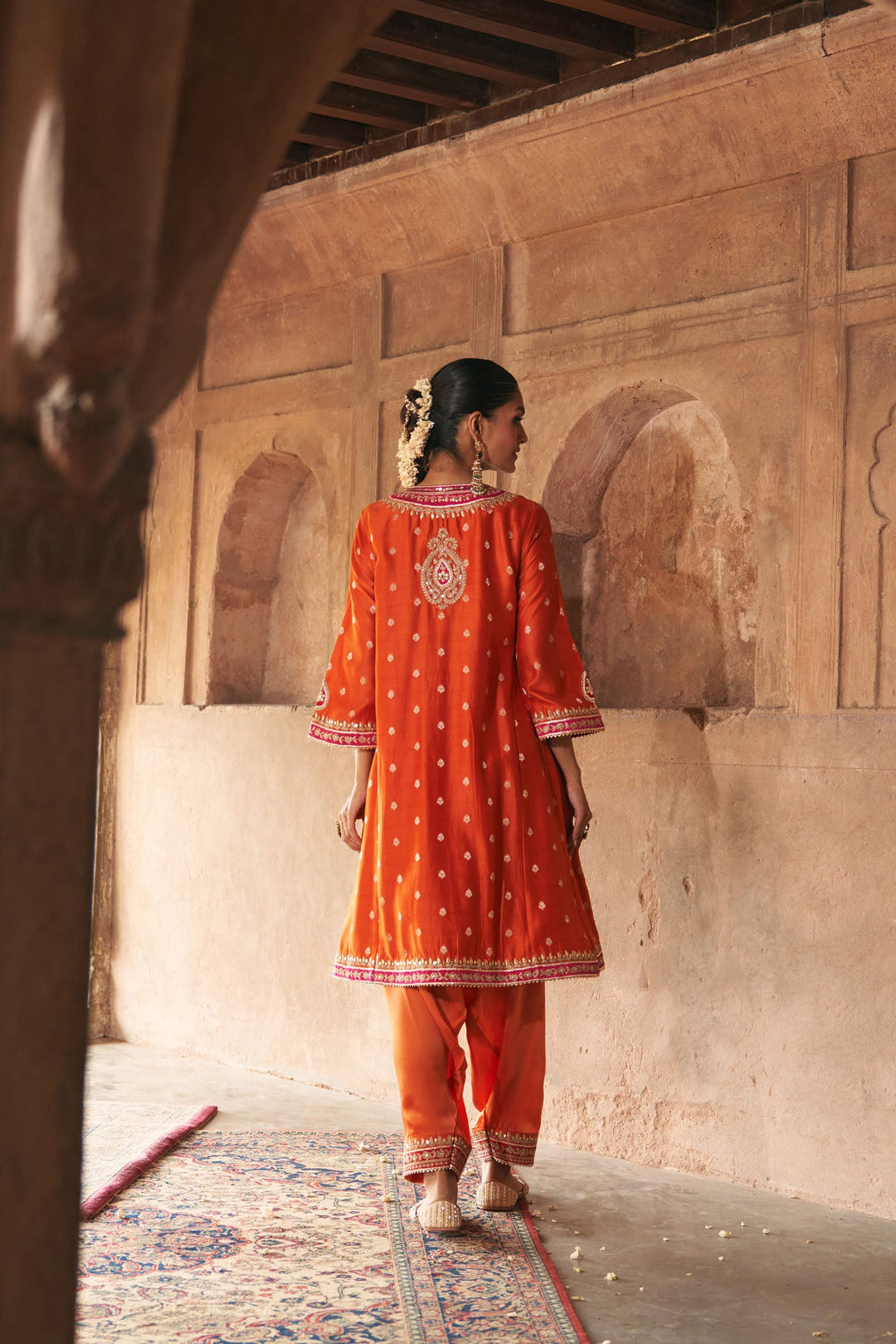 Hafsa - Burnt Orange Chauga With Salwar