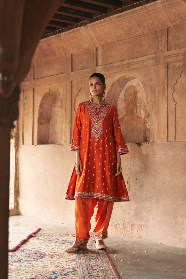 Hafsa - Burnt Orange Chauga With Salwar