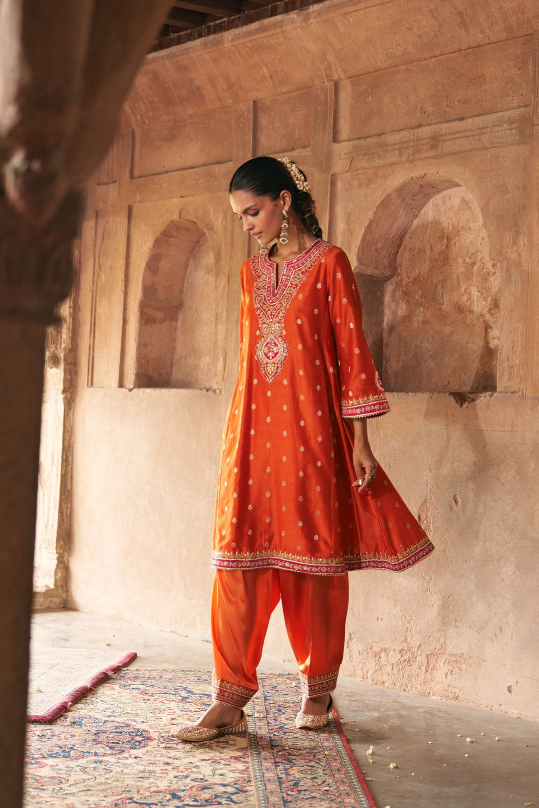Hafsa - Burnt Orange Chauga With Salwar