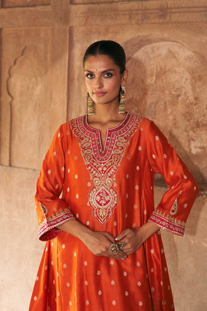 Hafsa - Burnt Orange Chauga With Salwar