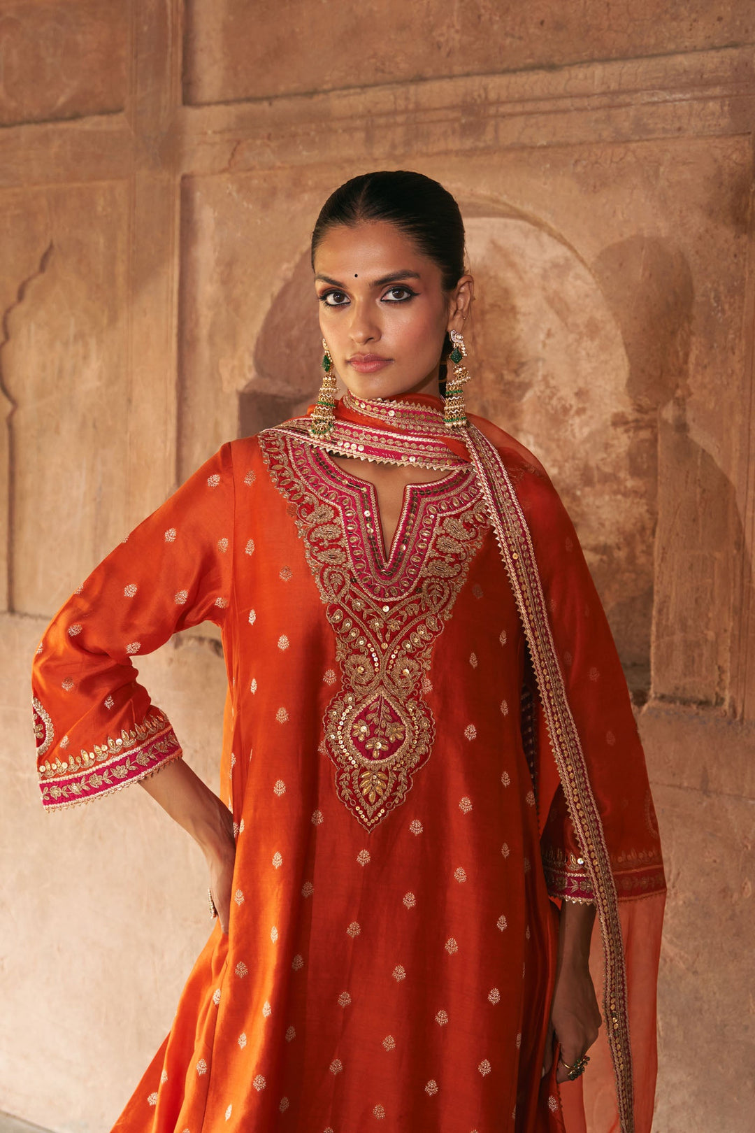 Hafsa - Burnt Orange Chauga With Salwar
