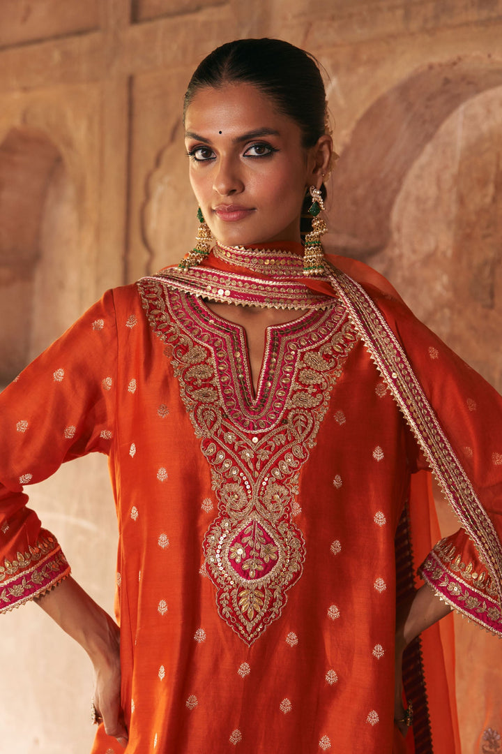 Hafsa - Burnt Orange Chauga With Salwar