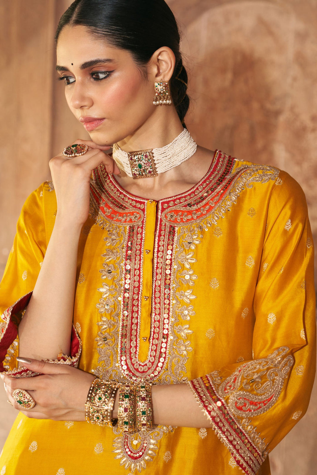 Farhana - Mustard Short Kurta With Salwar And Dupatta