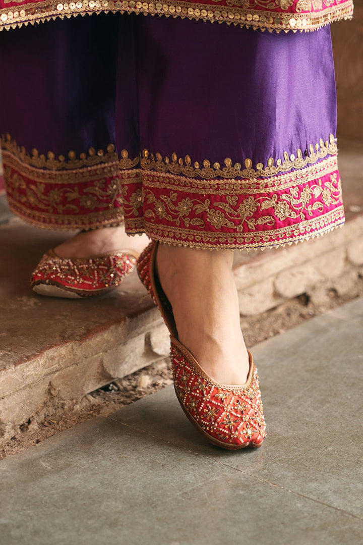 Sobia - Deep Purple Long Kurta With Palazzo And Dupatta