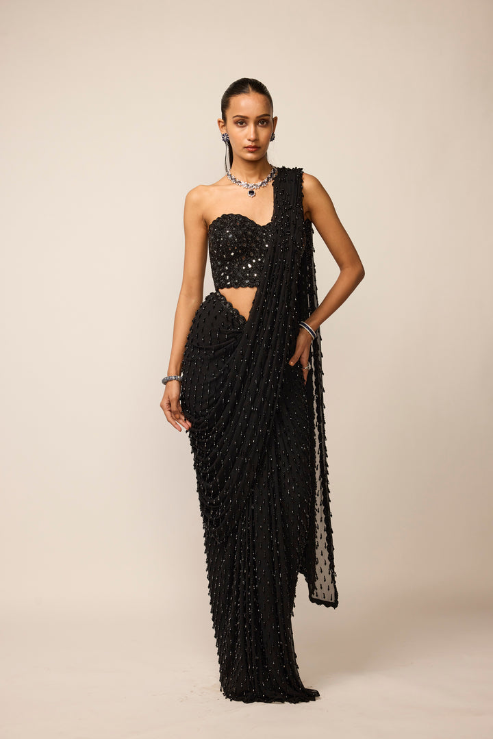 Black Single Drop Saree Set