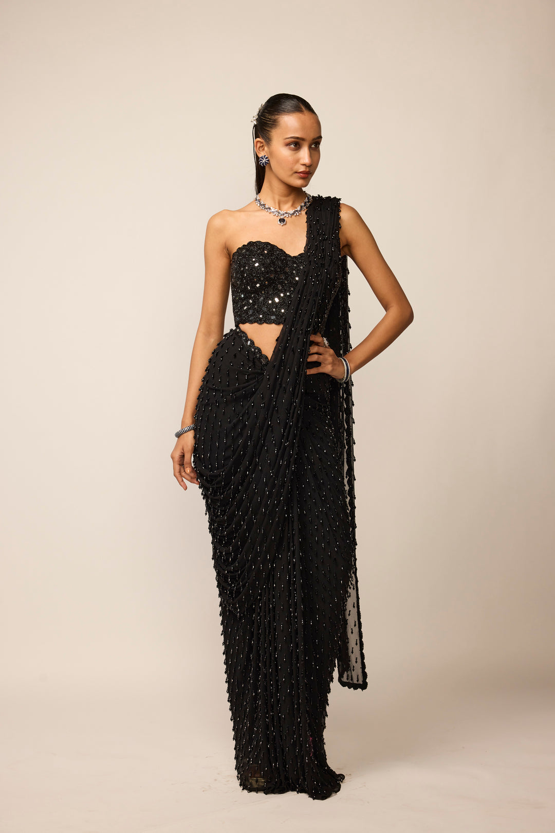 Black Single Drop Saree Set