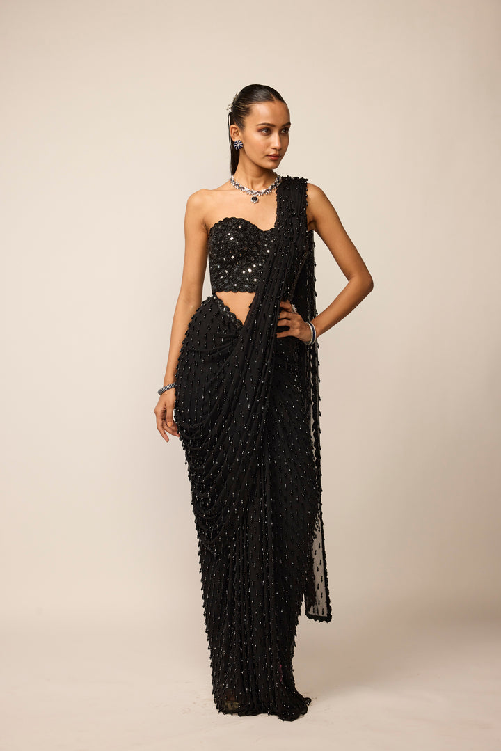 Black Single Drop Saree Set
