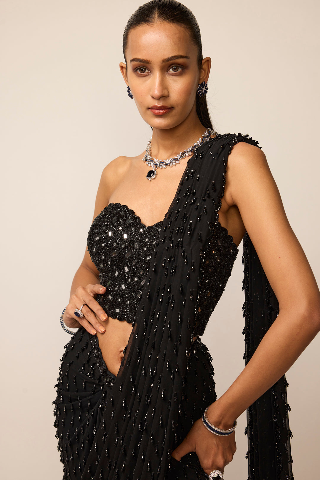 Black Single Drop Saree Set