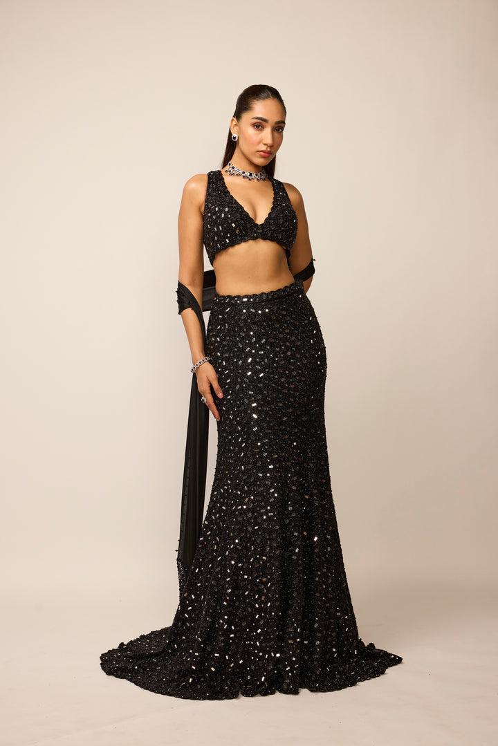 Black Fishcut Lehenga Set