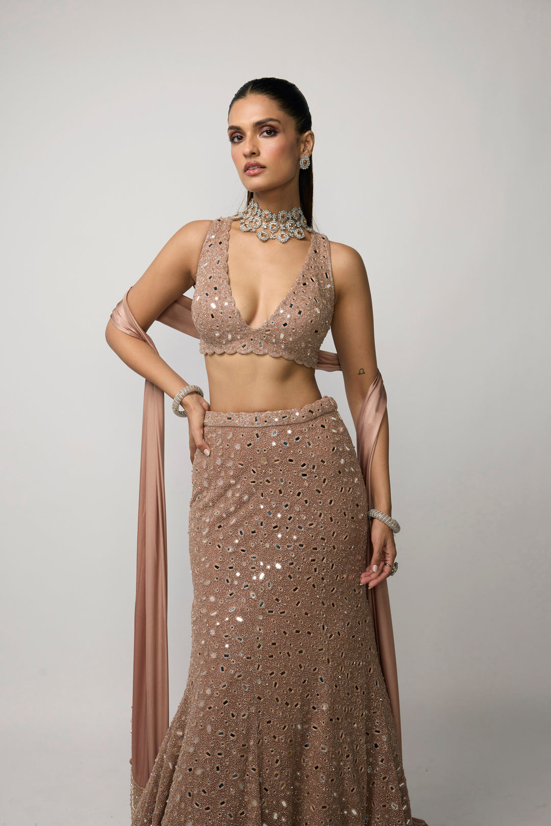 Bronze Rosé Fishcut Lehenga Set