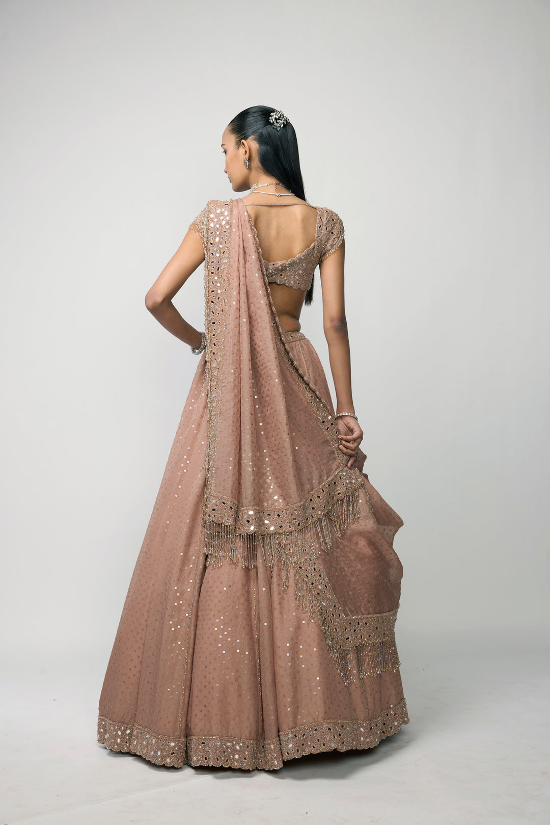 Bronze Rosé Sequins Embroidered Lehenga Set