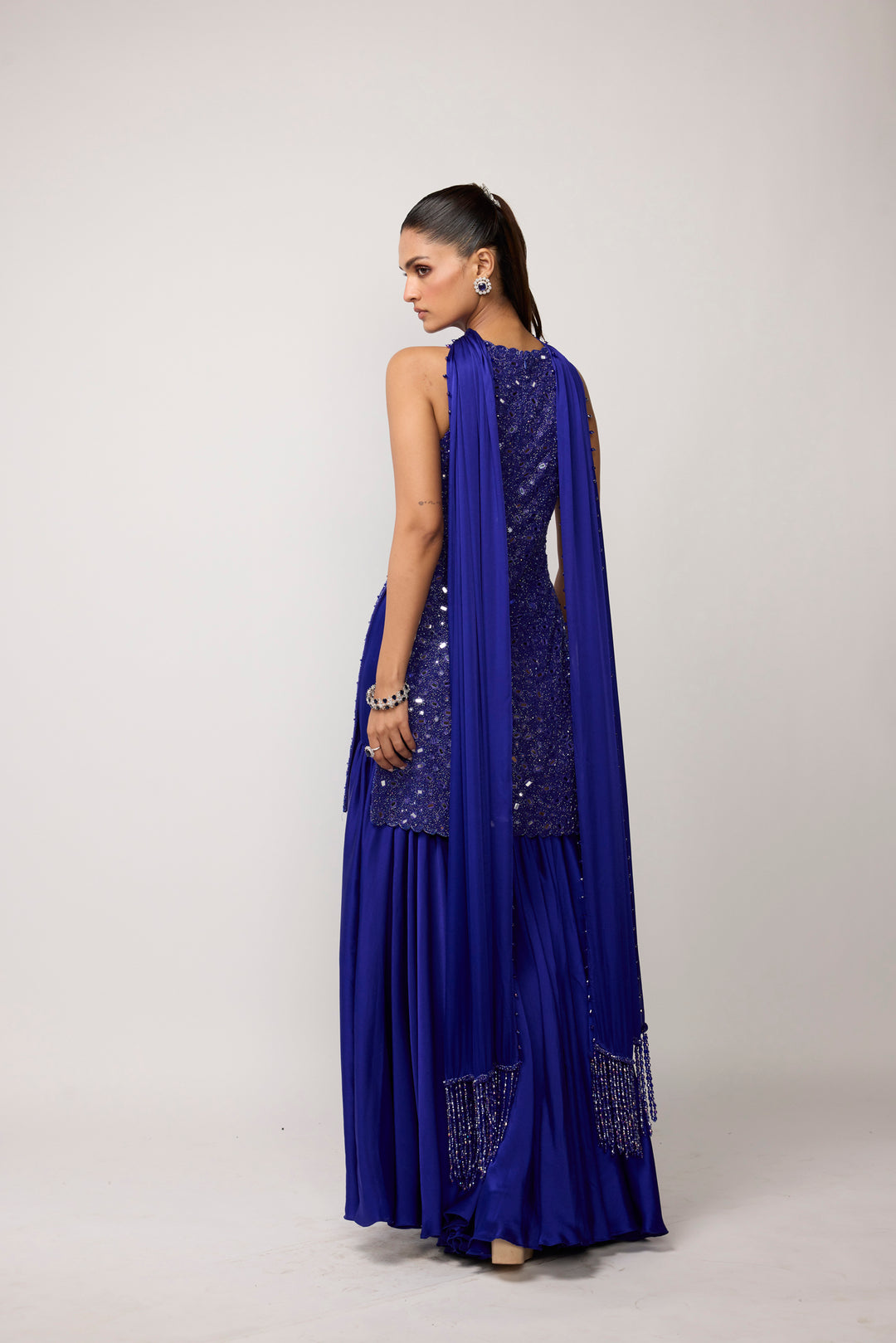 Cocktail Blue Satin Sharara Set