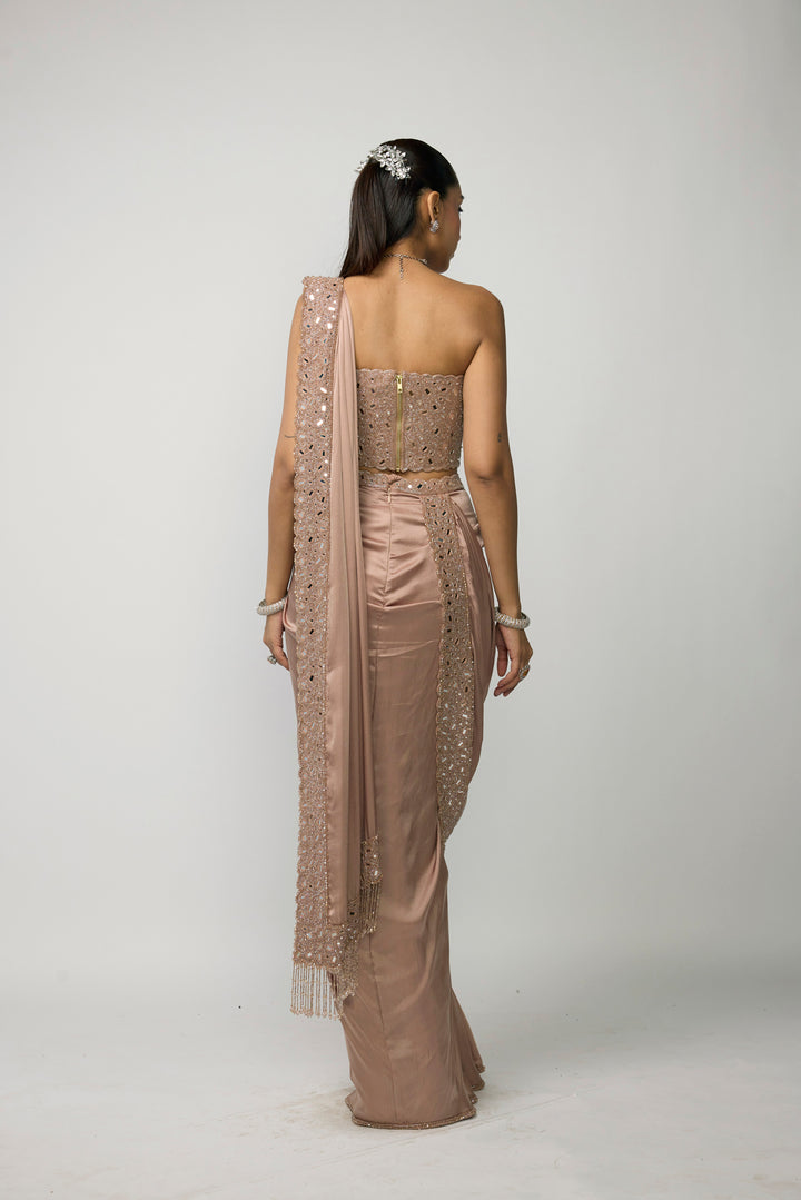 Bronze Rosé Draped Saree Set