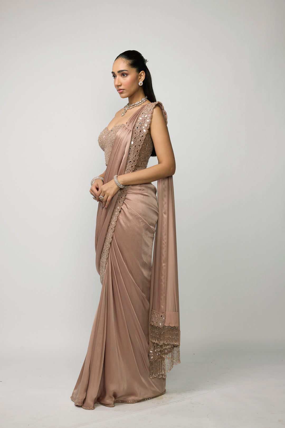 Bronze Rosé Draped Saree Set
