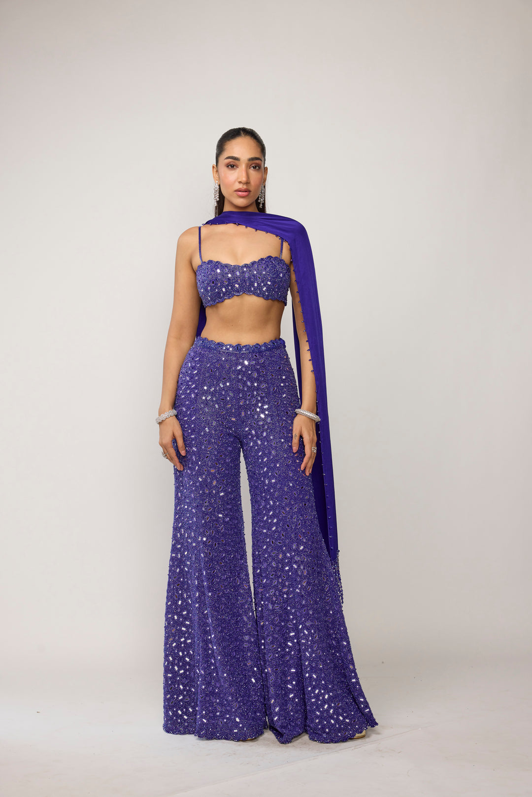 Cocktail Blue Blouse With Sharara Set