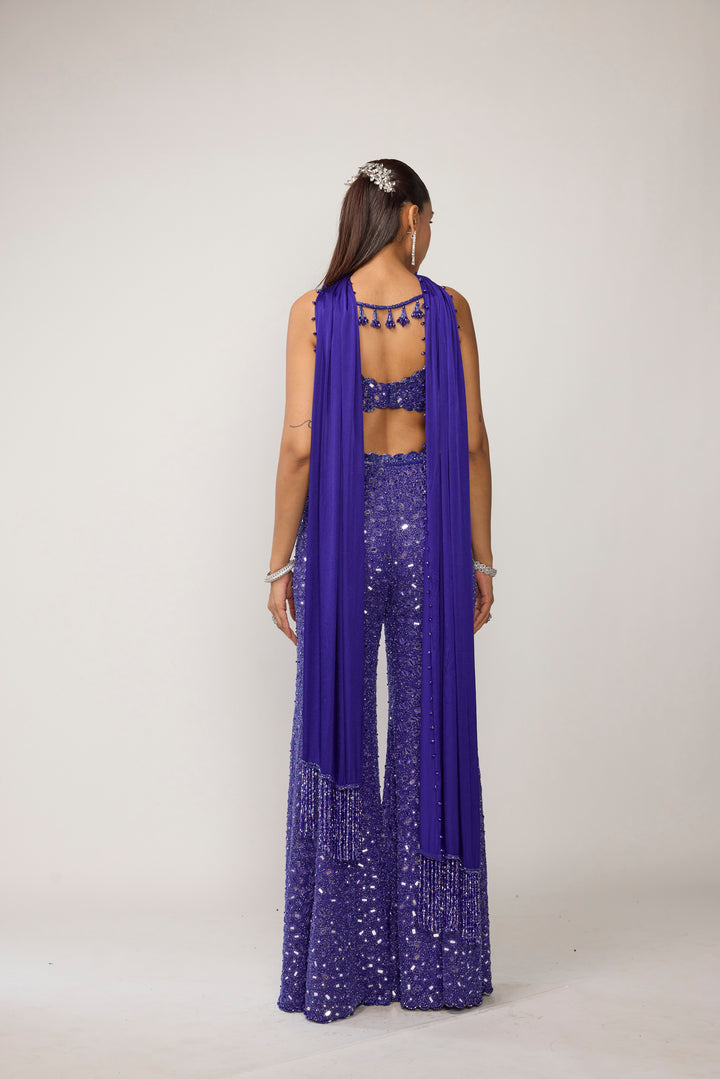 Cocktail Blue Blouse With Sharara Set