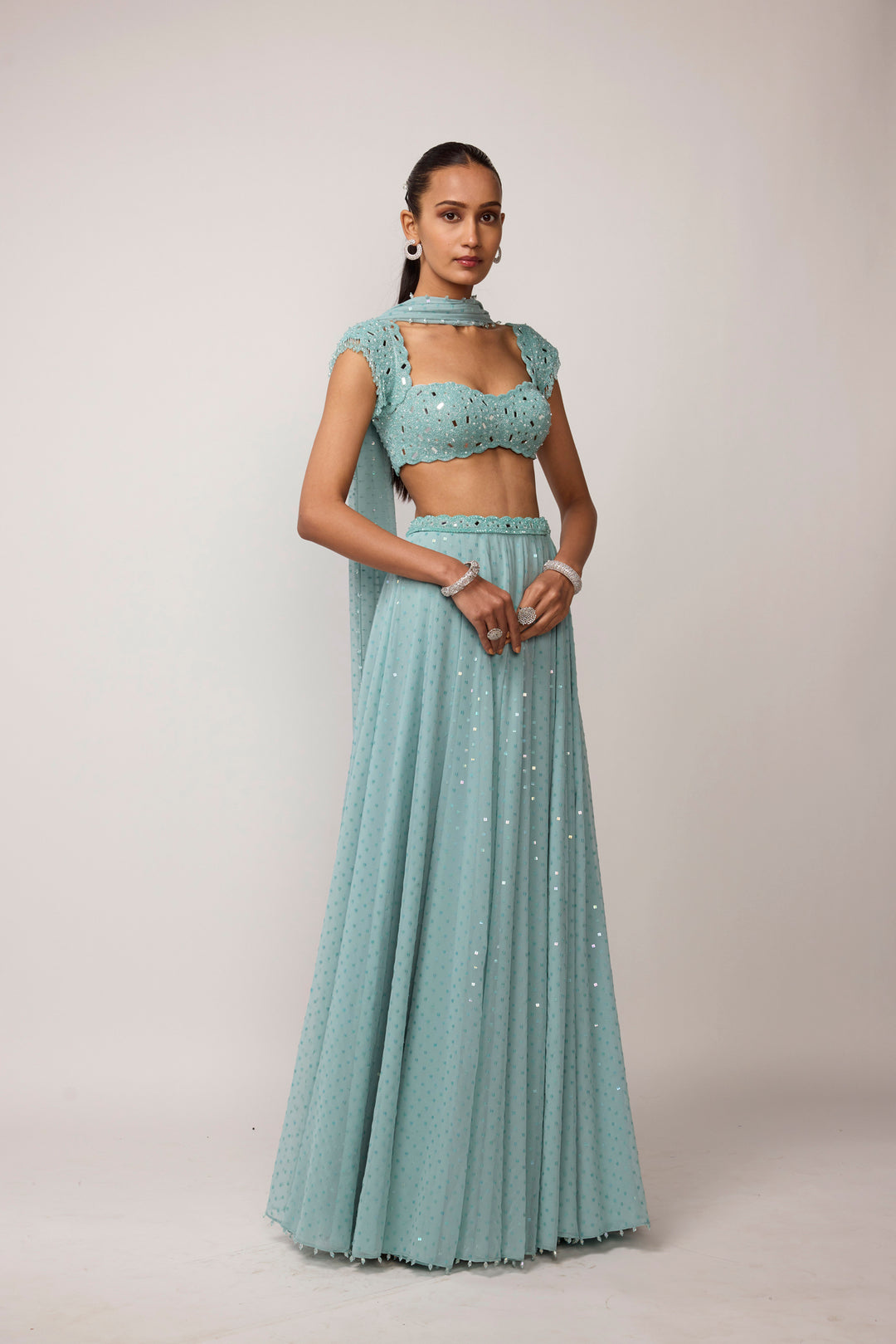 Powder Blue Geogette Skirt Set