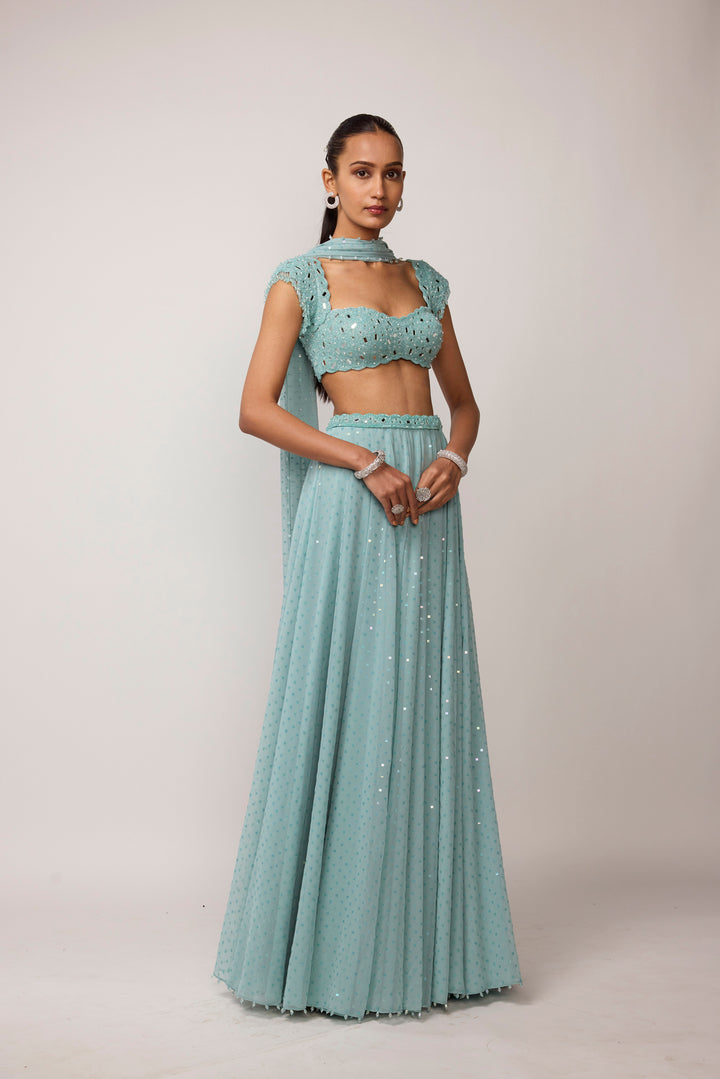 Powder Blue Geogette Skirt Set