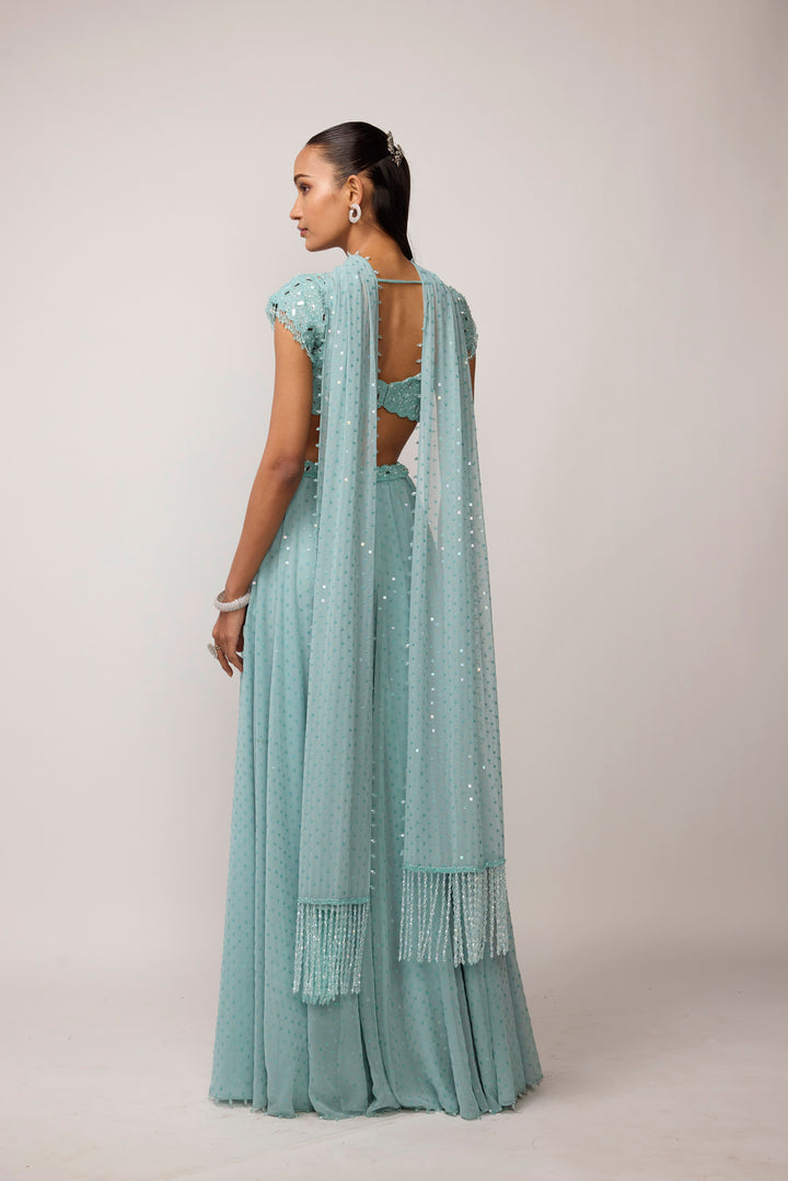 Powder Blue Geogette Skirt Set