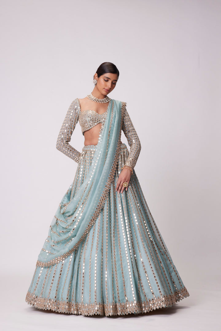 Powder Blue Linear Embroidered Lehenga Set