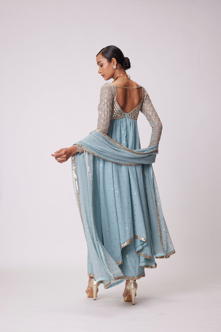Powder Blue High Low Kurta Set