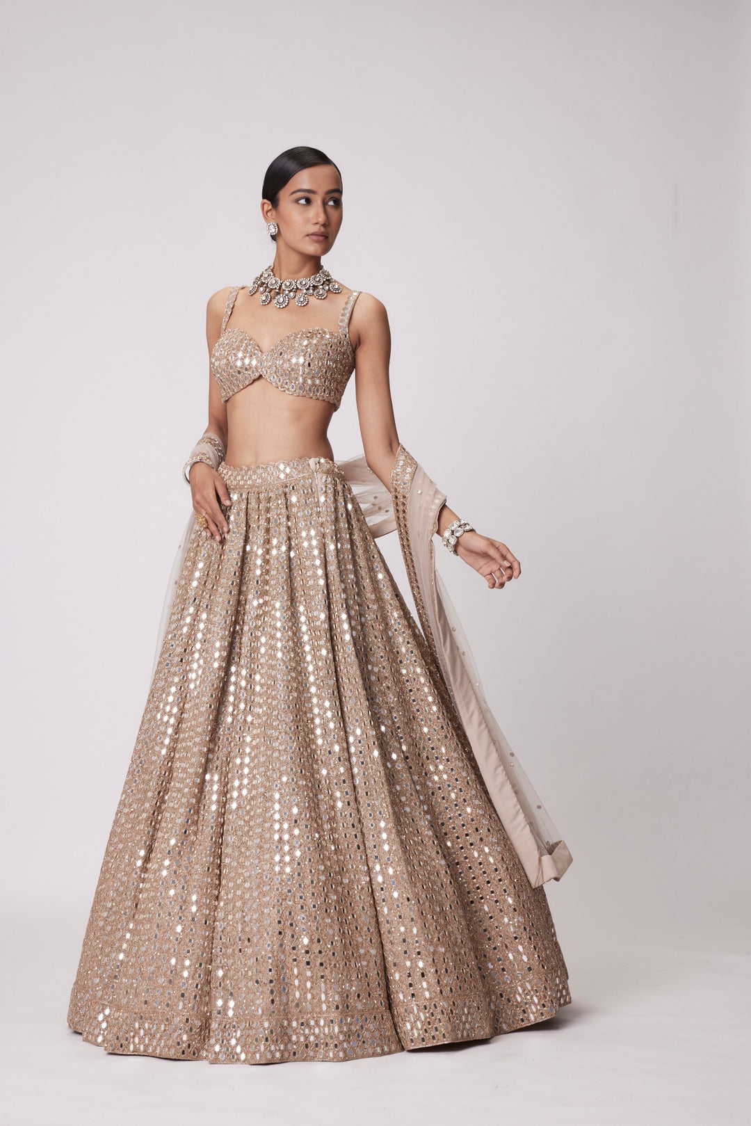 Light Beige Hand Embroidered Lehenga Set