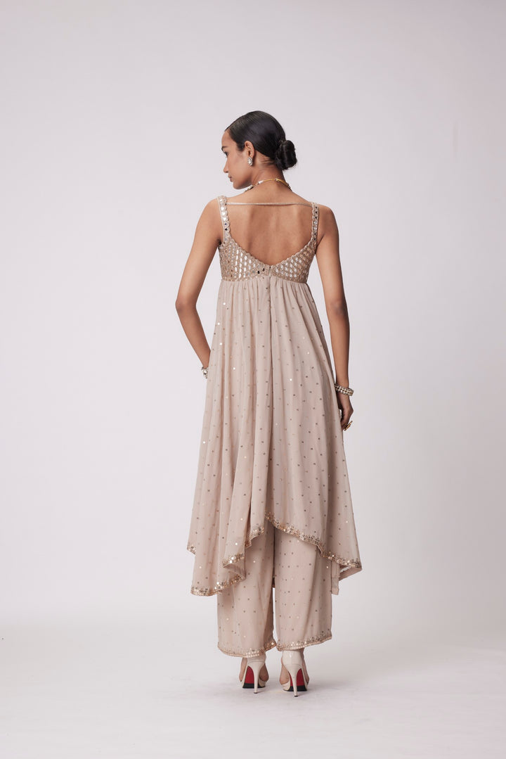 Light Beige High Low Kurta Set