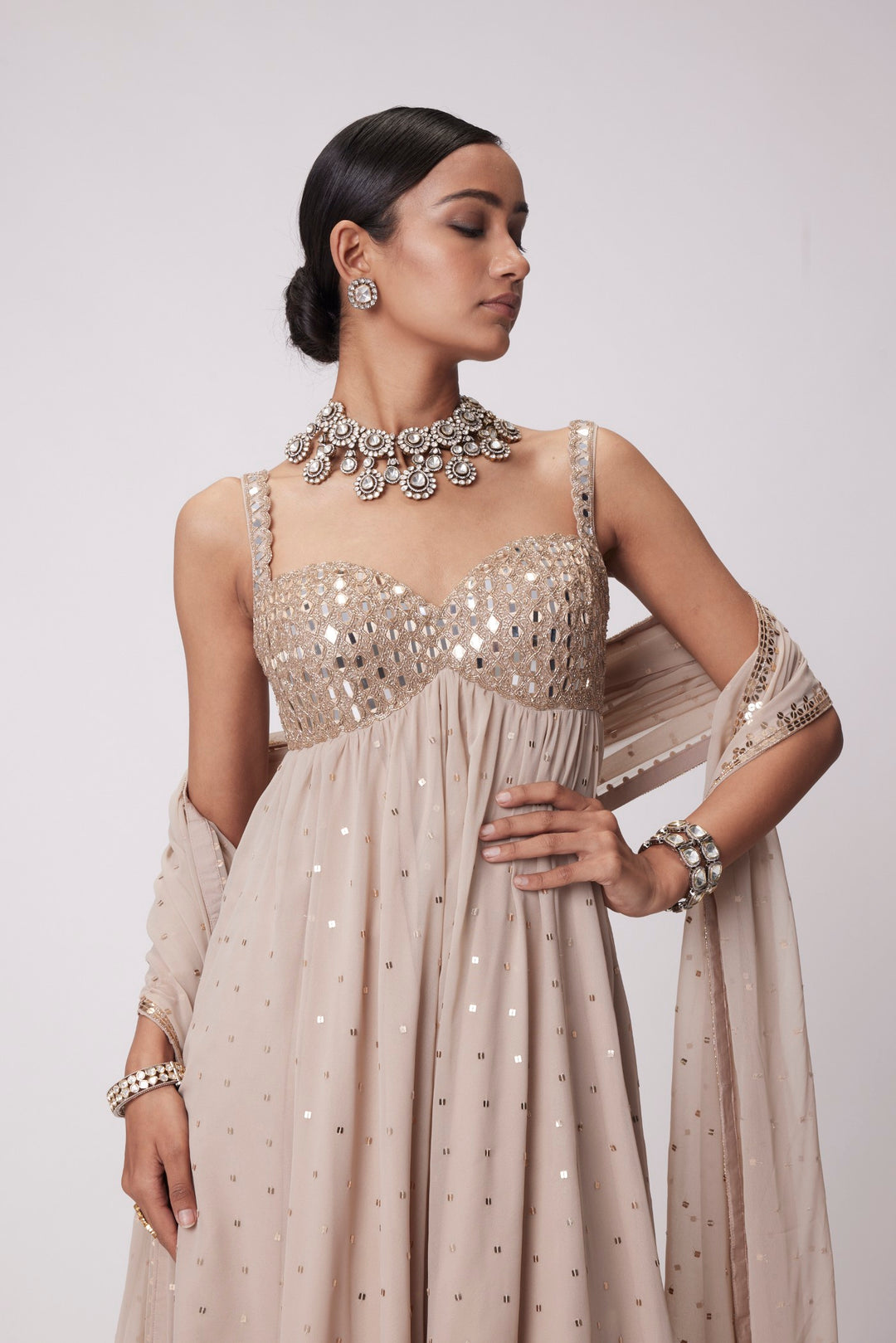 Light Beige High Low Kurta Set