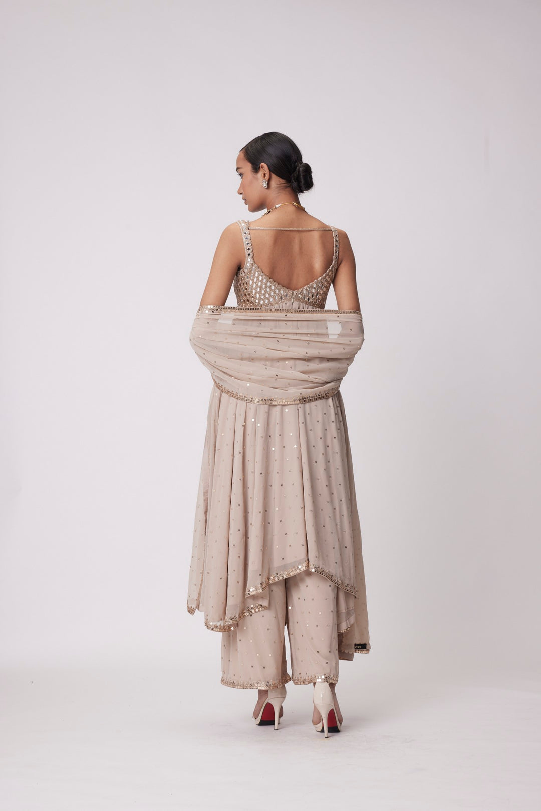 Light Beige High Low Kurta Set