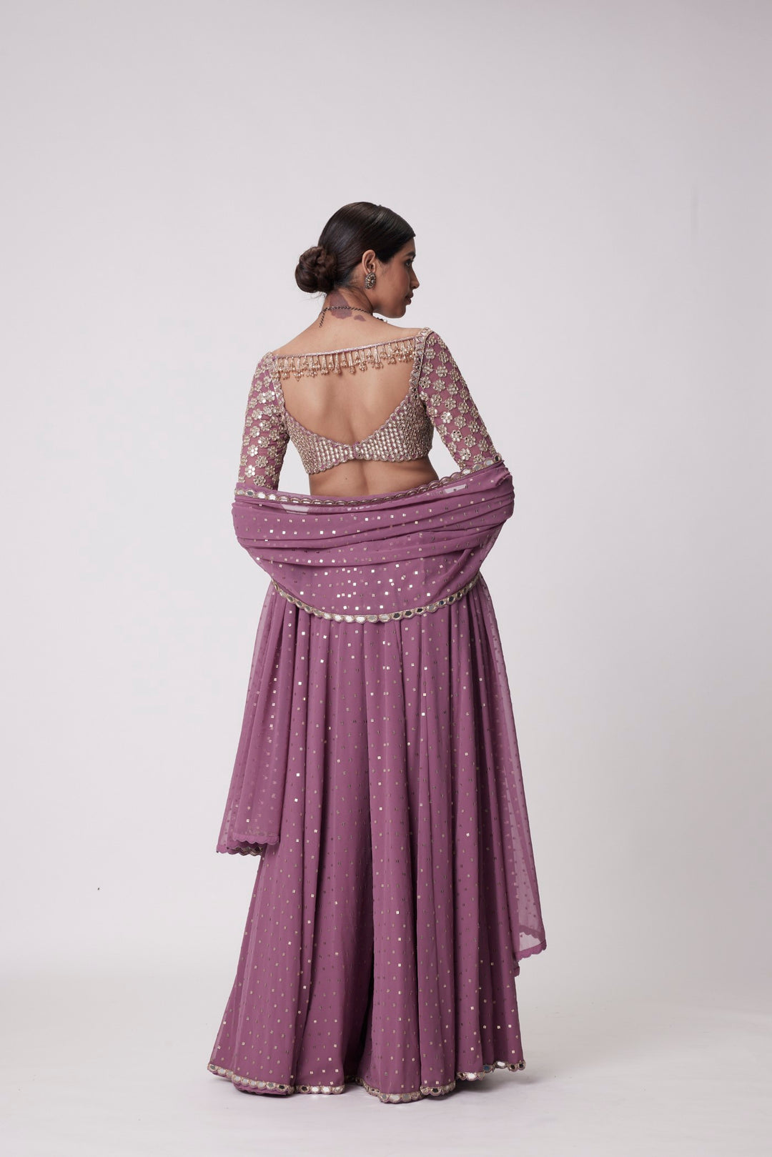 Mud Mauve Mirror Embroidered Lehenga Pants Set