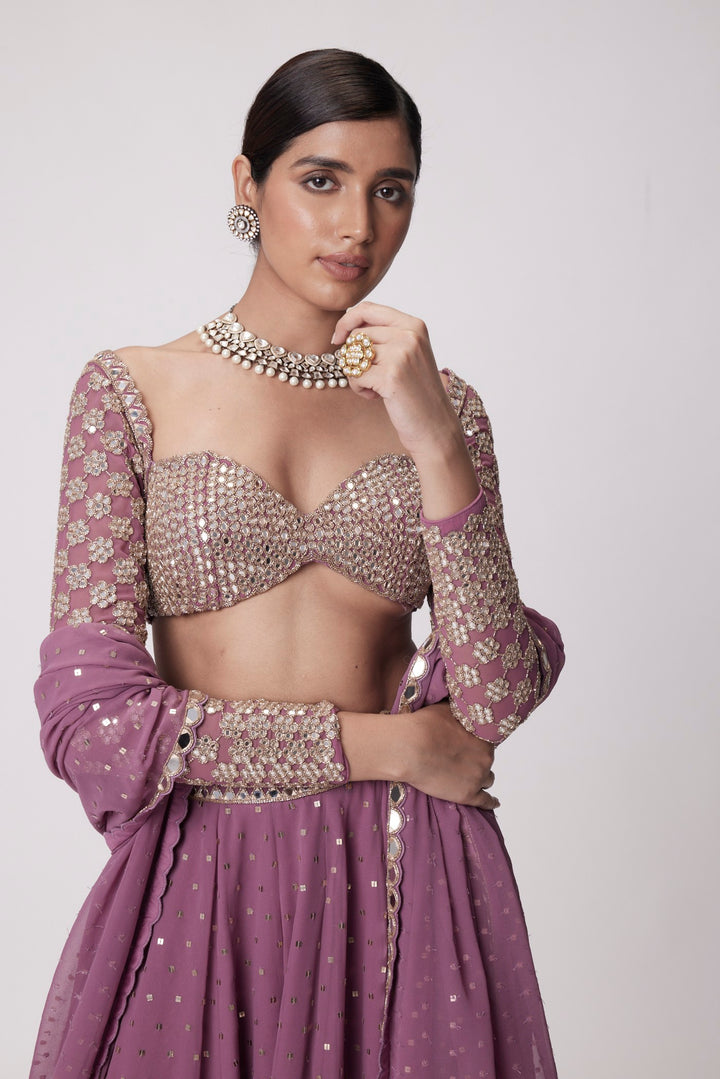 Mud Mauve Mirror Embroidered Lehenga Pants Set