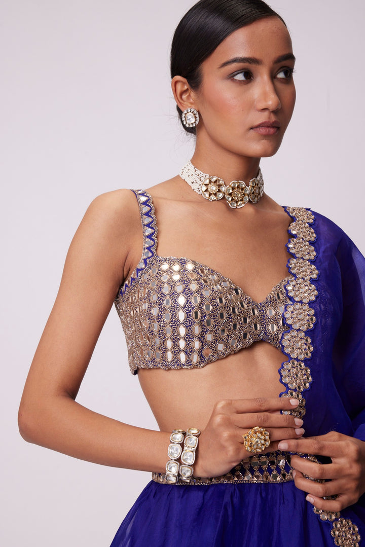 Persian Blue Organza Lehenga Set