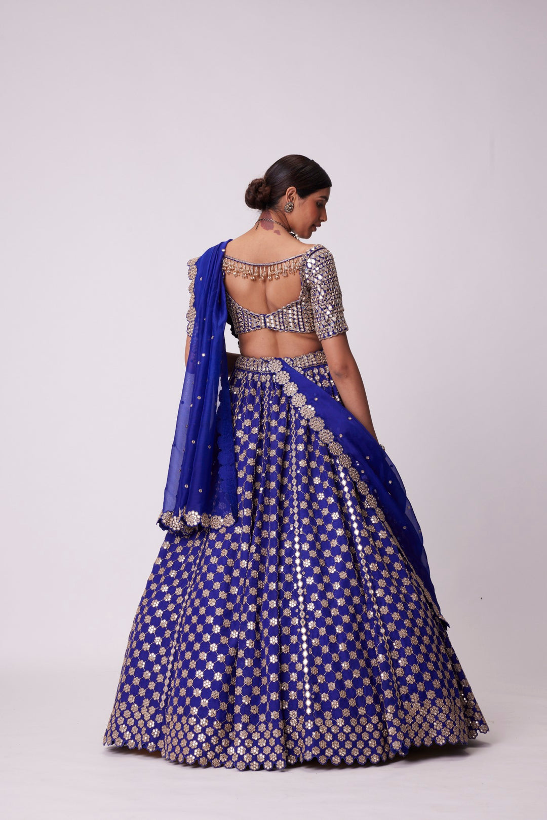 Persian Blue Mirror Flower Embroidered Lehenga Set