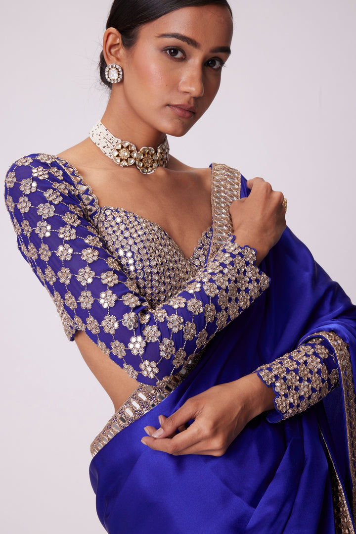 Persian Blue Satin Saree Set