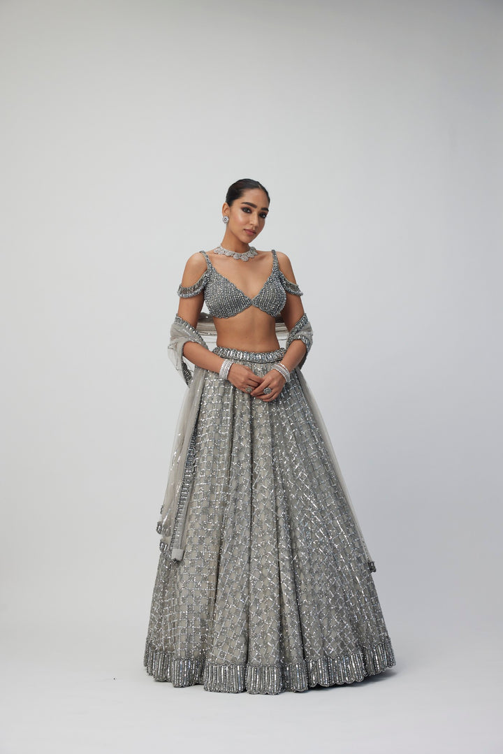 Crystal Grey Sequins Embroidered Lehenga Set