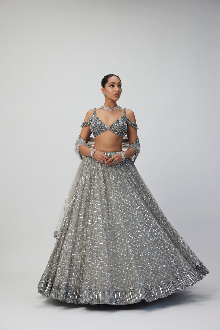 Crystal Grey Sequins Embroidered Lehenga Set